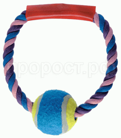 Игрушка для собак Аппорт веревочный кольцо с ручкой и мячом/C2298