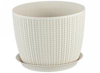 Кашпо ВЯЗАНИЕ 1,9л белый ротанг М3120