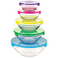 Набор стекл. мисок INSALATO 5шт (150+210+360+510+920мл) с пластиковыми крышками 