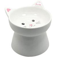 Миска керамика Мордочка кошки на высокой ножке белая 12,5*12,5*11см 200мл/МКР043/Евро