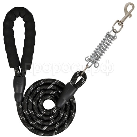 Поводок с мет. амортизатором шнур 12мм мягкая ручка св/отр 1,5м ПШ-1015 черный