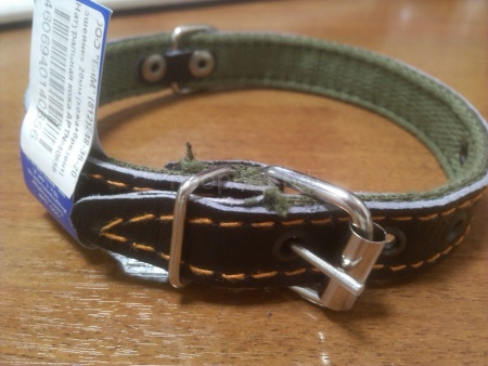 Ошейник кожа+брезент 20мм 2-х слойный Н/У 40-42см/40656/Бим
