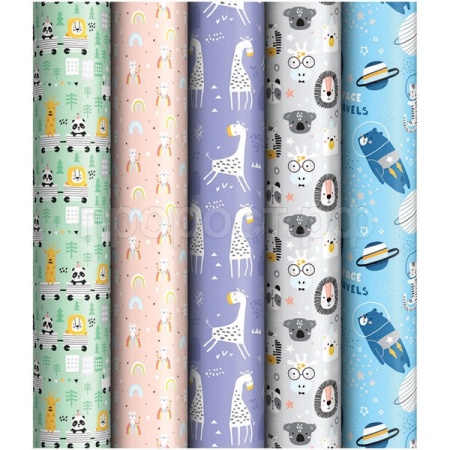 Упаковочная бумага 70*100см "Забавные персонажи" 90г/м2 глянц. ассорти 5 дизайнов ArtSpace /Рельеф