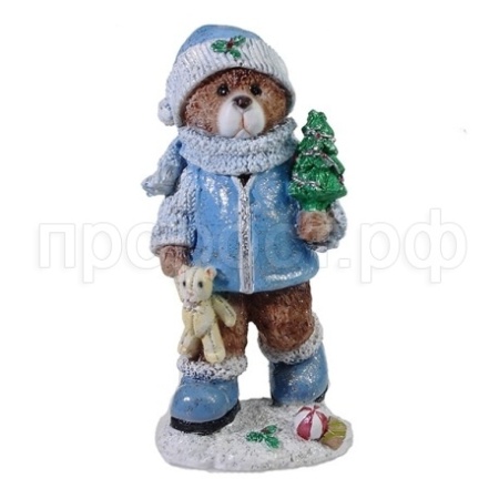 Фигура Мишка с елочкой (голубой) L8W7H16см 626844/W035