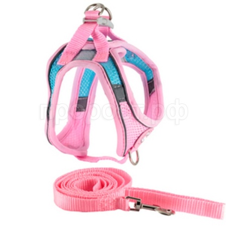 Шлейка-жилетка мягкая+поводок XXS обхват груди 25-31см розовая/10200110-12/Каскад