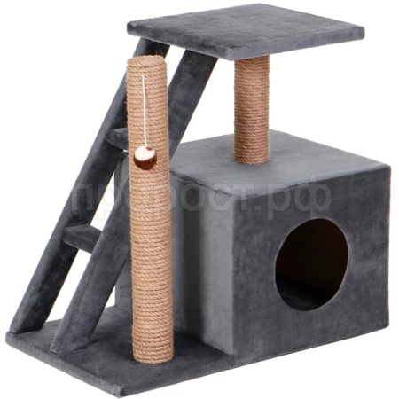 Когтеточка ДОМОСЕД дом лестница площадка джут 60х35х56см 7 КД-27 серый