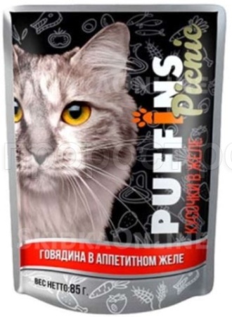 Корм для кошек Пуффинс пикник 85г ЖЕЛЕ говядина