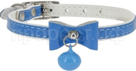 Ошейник синтетик 10мм двойной прошитый с бантом и бубенчиком синий 30см/00210107-06/Каскад