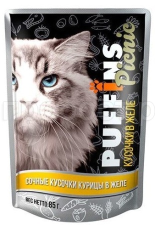 Кошки Пуффинс пикник 85г ЖЕЛЕ курица/26шт/