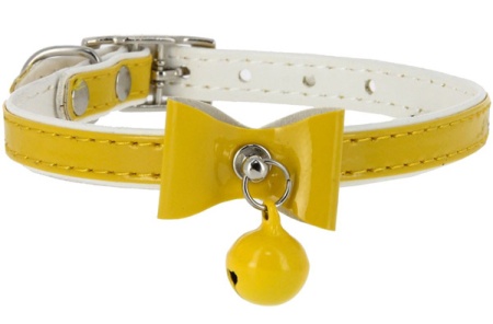 Ошейник синтетик 10мм двойной прошитый с бантом и бубенчиком желтый 30см/00210107-04/Каскад