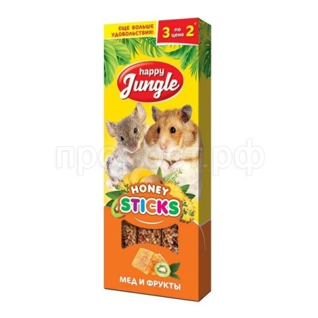 Лакомство д/грыз Палочки Хэппи Джангл д/мелких грызунов мед и фрукты 3шт* 90гр/22шт/J210 ЧЗ