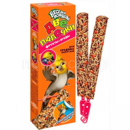 Лакомство д/птиц Палочки Веселый попугай д/волнистых попугаев Фрукты+ягоды 2шт/25шт/721/Зоомир