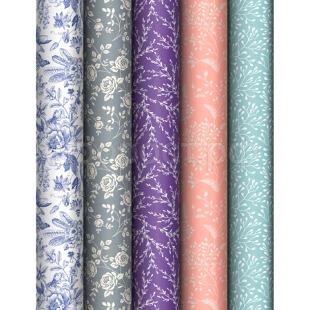 Упаковочная бумага 70*100см "Grace pattern" 80г/м2 глянц. ассорти 5 дизайнов MESHU /372631/Рельеф