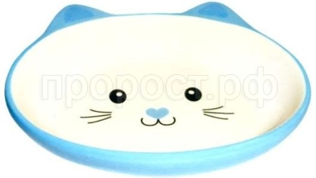 Миска керамика Мордочка кошки голубая 14*12,5*3,5см