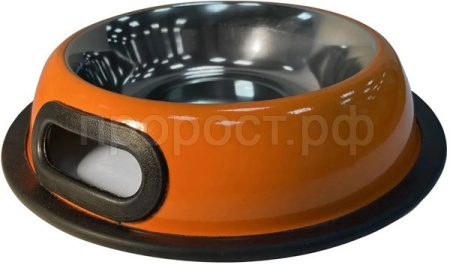 Миска метал 0,6л с ручками оранжевая /Я715/ЗР