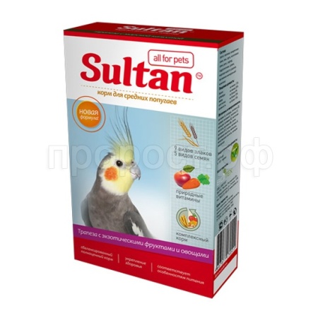 Султан для средних попугаев Полноценная трапеза с овощами и экзотическими фркутами 400гр