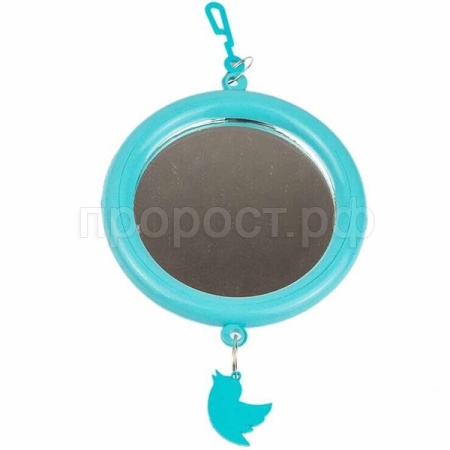 Игрушка д/птиц Zoo-M Зеркало большое с пластиковым подвесом блистер бирюз/5015/Дарэлл