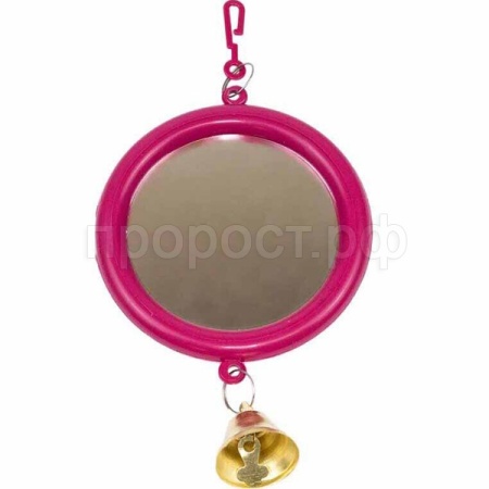 Игрушка д/птиц Zoo-M Зеркало большое с колокольчиком блистер рубиновое/5014/Дарэлл