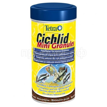Корм для рыб Tetra Cichlid Mini Granules банка 250 мл мини гранулы для цихлид и крупных рыб Корм для рыб Tetra Cichlid Mini Granules банка 250 мл мини гранулы для цихлид и крупных рыб
