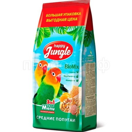 Птицы Хэппи Джангл д/средних попугаев основной рацион 900гр/10шт/J121 ЧЗ