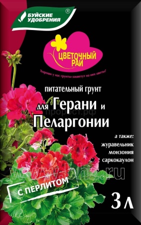 Грунт Цветочный рай для Герани и Пеларгонии 3л