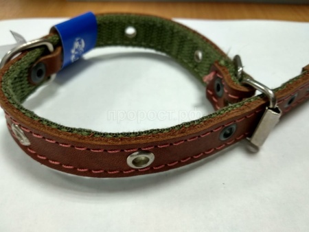 Ошейник кожа+брезент 20мм 2-х слойный безразмерный 40-42см/40663/ Бим