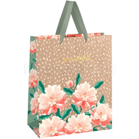 Пакет подарочный 33*42*12см "Flowers" фольга, крафт MESHU/371090/Рельеф
